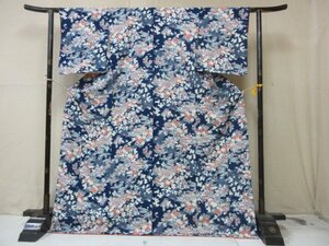 1円 良品 正絹 着物 小紋 縮緬 呉服店 辻茶屋 家屋 草花 家屋 高級 袷 身丈168cm 裄65cm【夢職】★★★