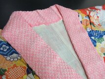 1円 中古 正絹 長襦袢 縮緬 入学 卒業 アンティーク レトロ 飛鶴 薬玉 古典文様 かわいい 袷 身丈133cm 裄62cm【夢職】★★★_画像1