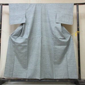 1円 中古 正絹 着物 小紋 紬 灰色 井桁 絣文様 幾何学 抽象 高級 袷 身丈144cm 裄63cm【夢職】★★の画像1