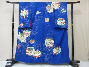 1円 良品 正絹 着物 訪問着 錦紗縮緬 紅絹 アンティーク レトロ 糸巻 草花 高級 袷 身丈151cm 裄61cm ◆逸品◆【夢職】★★★★