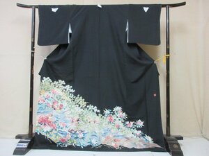 1円 良品 正絹 着物 留袖 縮緬 比翼付 作家物 友禅 桜 鴛鴦 草花 楓 高級 袷 身丈162cm 裄69cm ◆逸品◆【夢職】★★★★