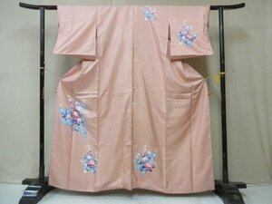 1円 良品 正絹 着物 訪問着 紬 入学 卒業 花車 御所車 四季花 草花 高級 袷 身丈151cm 裄63cm【夢職】★★★