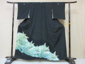 1円 良品 正絹 着物 留袖 縮緬 比翼付 草花 波 風景 高級 袷 身丈148cm 裄63cm【夢職】★★★