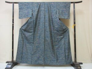 1円 良品 正絹 着物 本場大島紬 マルキ 笹 竹 草花 屋敷 高級 袷 身丈150cm 裄63cm ◆逸品◆【夢職】★★★★