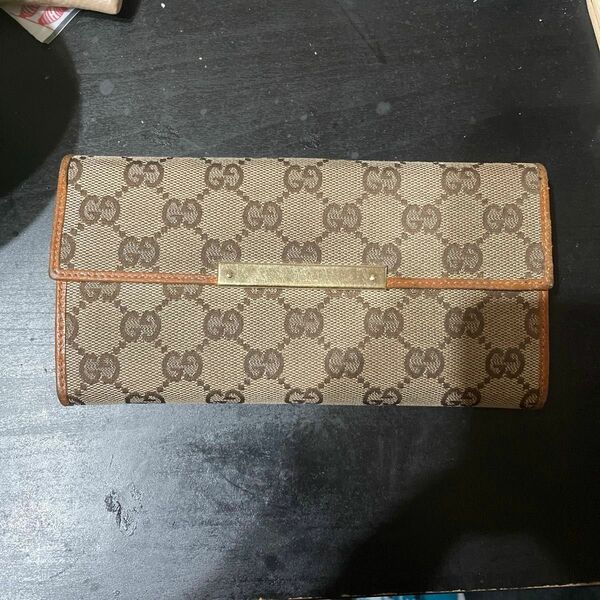 グッチ GUCCI 長財布 GGキャンバス 二つ折り 財布 キャンバス レザー ウォレット ベージュ 