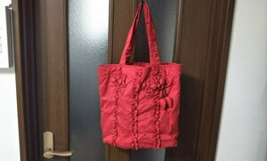 布バッグ お花 イチゴ フリル 新品 赤 エコバッグ トートバッグ 未使用 袋 買い物 おでかけ