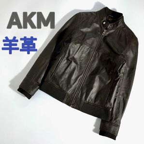 【高級シープスキン！】AKM レザージャケット　羊革　本革　M ジャケット レザー メンズ革ジャン　ライダースジャケット