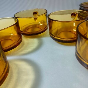 昭和レトロ アンバー 硝子 琥珀 べっこう 飴色 カメイガラス カップ&ソーサー 5客 ガラス製 デザートカップにも 喫茶 茶器 インテリアの画像10