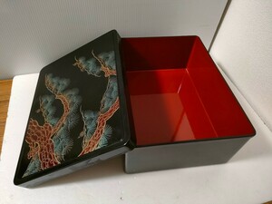 文庫箱　文箱　レトロ　卓上　書類入れ　収納ケース　小物入れ　サイズ約30×22.5×11.5cm　ブラック　松の木　松図