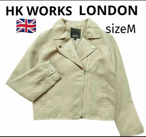 HK WORKS LONDON◆エイチケーワークスロンドン◆フェイクスエードライダースジャケット◆M◆ベージュ◆春服◆春アウター