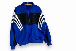 90sビンテージadidasアディダス3トーンスタンドカラートラックジャケットXLブルー×黒白ジャージアメカジストリートスポーツnr24676