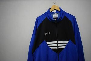 グッドカラー90SビンテージadidasアディダストラックジャケットジャージトップL青黒白アメカジスポーツストリートトレフォイルnr24697