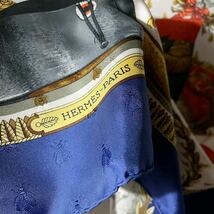 HERMES エルメス カレ 90 NAPOLEON ナポレオン シルクスカーフ 総柄 フランス製 ヴィンテージ OLD ネイビー_画像6