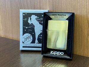 中古品　Zippo　ジッポー　オイルライター　1935　REPLICA　GOLD　真鍮　火花OK　着火未確認　ケース付き★878