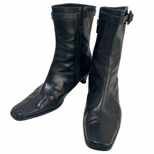 23 district leather boots side Zip square tu black 24.5cm
