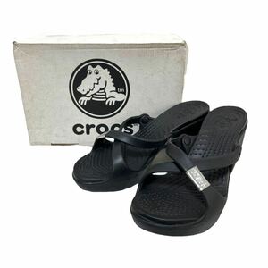 【箱付き美品】 crocs(クロックス) ヒールサンダル チャンキーヒール ブラック 表記6(23cm相当)