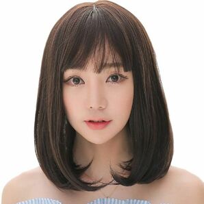 ウィッグ ボブ セミロング 女性用 かつら フルウィッグ ミディアム レディース ライトブラウン 軽い 可愛い 自然 ゆるふわ ヘアネット付の画像1