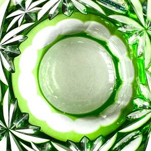 ■ 希少品 KAMEY クリスタル 和ガラス 色被切子 手づくり グリーン 緑色被 ショットグラス ぐい呑み タグシール付き 未使用の画像7