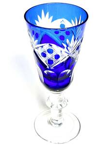 ■ KAMEY クリスタル 和のガラス 色被切子 手づくり ブルー 青被せ ワイングラス ショットグラス ビンテージ