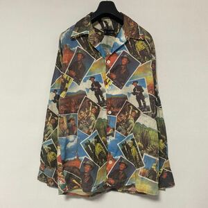 美品 希少 80年代 当時物 ラロッカ カウボーイ プリント オープンカラー シャツ LA ROCKA アロハ ハワイアン SHIRT ロカビリー ジョンソ