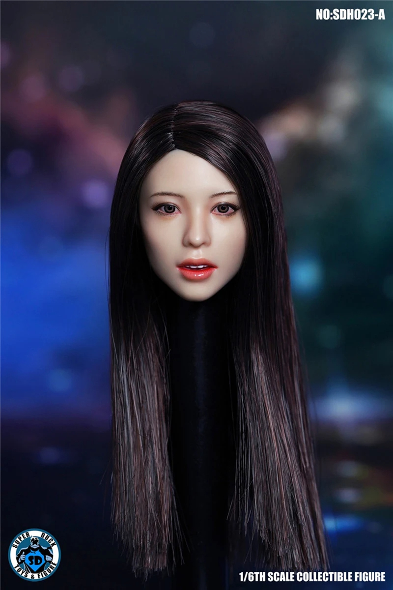 [स्केल 1/6] एक्शन फिगर के लिए रिप्लेसमेंट हेड यूनिवर्सल कस्टम लंबे बाल सीधे बाल काले बाल महिला एशियाई 12 इंच पीवीसी चेहरा, गुड़िया, चरित्र गुड़िया, कस्टम गुड़िया, अन्य