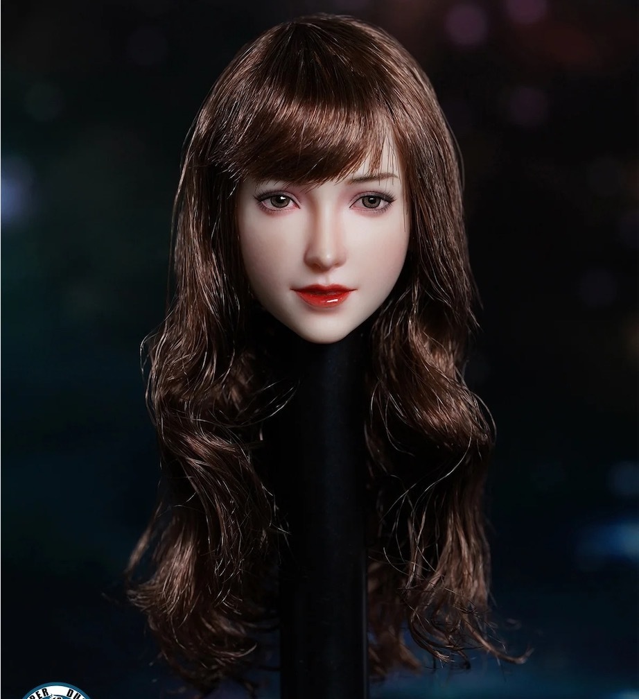 [Scale 1/6] Replacement head for action figures, universal custom, long curly hair, brown, half-beautiful woman, 12 inch PVC face, doll, Character Doll, Custom Doll, others