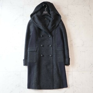 美品★ランバンコレクション LANVIN★二枚張り付けウール・ ボリュームフード付き コート size 38 ～M相当～