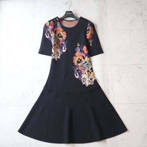 新品同色★エトロ ETRO★Italy製★もちもち張り感マシュマロ生地★Flower BLACK ワンピース size 40 ～M相当～ 