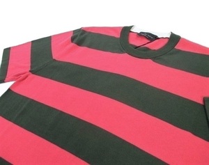 新品★ROBERUTO COLLINA 半袖 イタリア製 ピンク/オリーブ ボーダーニットTシャツ 48サイズ★コットンニット ロベルトコリーナ メンズ 