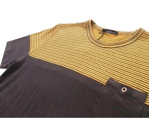 新品★ROBERTO COLLINA 半袖 切替ニットTシャツ★48★イタリア製 ボーダー/無地★黄色 濃茶★ロベルトコリーナ メンズ