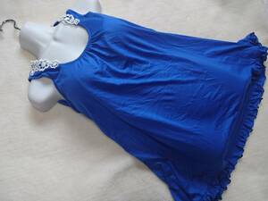 *sweet*Vivica,A line tops, no sleeve pretty . flower. motif, blue, blue, hem frill! size PF,(M corresponding ) summer 