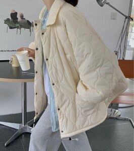 韓国 ダウンコート 裾ドロストキルティングオーバージャケット 白