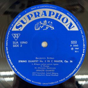 LP チェコsupraphon ヤナーチェク弦楽四重奏団他 ブリテン：弦楽四重奏曲2番 ファンタジー Op. 2 6つのメタモルフォーゼ Op.49の画像4