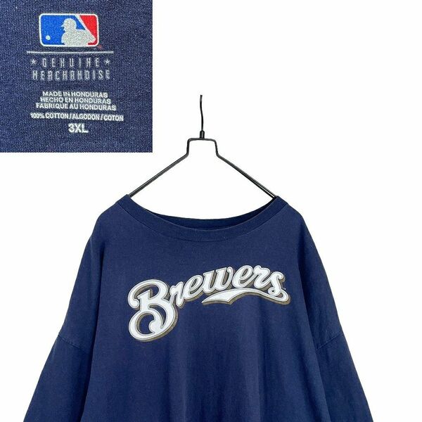3XL/USA古着 半袖 スポーツプリントTシャツ MLB クルーネック 紺