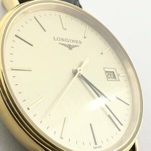 15417/ LONGINES ロンジン ゴールド文字盤 黒革ベルト 腕時計