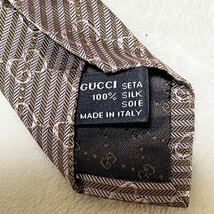 【美品！】GUCCI グッチ ネクタイ gg柄 インターロッキング ストライプ ヘリンボーン ブラウン シルク イタリア製 ハイブランド ビジネス_画像9