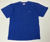 90s NIKE ナイキ M L ワンポイント ロゴ 刺繍 tシャツ TEE 半袖 ブルー 青 90年代 スウッシュ_画像1
