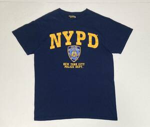 NYPD ニューヨーク市警察 M tシャツ TEE ロゴ プリント 半袖 ネイビー 紺 古着