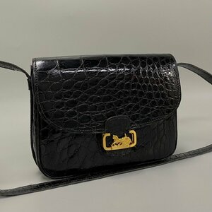 1円 極 美品 CELINE セリーヌ ヴィンテージ 馬車金具 ホースキャリッジ ロゴ カーフレザー 本革 ミニ ショルダーバッグ ブラック 739-6