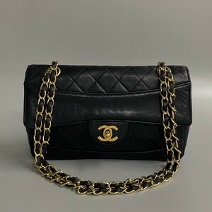 1円 極 美品 シール有 1番台 CHANEL シャネル マトラッセ 23cm ラムスキン ダブルチェーン ハンドバッグ ショルダーバッグ ブラック 30010