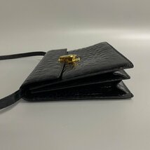 1円 極 美品 希少品 LOEWE ロエベ ロゴ金具 クロコ レザー 2way クラッチバッグ ミニ ショルダーバッグ ポシェット ブラック 23459_画像4