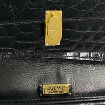 1円 極 美品 希少品 LOEWE ロエベ ロゴ金具 クロコ レザー 2way クラッチバッグ ミニ ショルダーバッグ ポシェット ブラック 23459_画像2