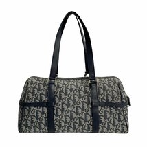 極 美品 Christian Dior ディオール トロッター ロゴ 金具 レザー 本革 キャンバス ハンドバッグ ミニ ボストンバッグ ネイビー 紺 84341_画像4