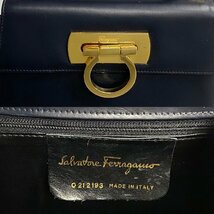 1円 Salvatore Ferragamo サルヴァトーレ フェラガモ ガンチーニ カーフ レザー 2way ハンドバッグ ショルダーバッグ ネイビー 66887_画像2