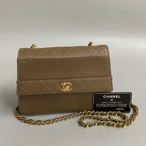 1円 極 美品 シール カード有 1番台 CHANEL シャネル マトラッセ ラムスキン レザー チェーン 台形 ショルダーバッグ グレージュ 31842