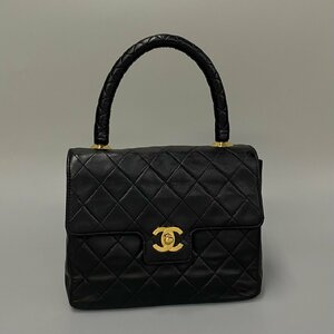 1円 極 美品 シール有 1番台 CHANEL シャネル ラムスキン マトラッセ ココマーク ターンロック ミニ ハンドバッグ ブラック 32115