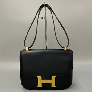 1円 極 美品 〇F 刻印 HERMES エルメス ロゴ 金具 コンスタンス 23 ボックスカーフ レザー 2way ハンドバッグ ショルダーバッグ 黒 19503の画像1