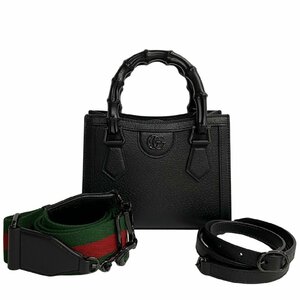 未使用保管品 レア 箱 袋付 GUCCI グッチ ダイアナ バンブー GG ロゴ レザー 本革 2way ミニ ハンドバッグ ショルダーバッグ 黒 16420