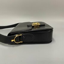 1円 極 美品 袋付 CELINE セリーヌ ヴィンテージ 馬車金具 ロゴ カーフレザー 本革 セミ ワン ショルダーバッグ ブラック 黒 63210_画像4