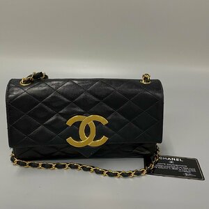 1円 極 美品 カード付 シール有 0番台 CHANEL シャネル デカココ マトラッセ 21cm ラムスキン ミニ ショルダーバッグ ブラック 20210